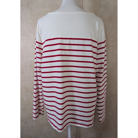 Talbots Bateau Neck Tee Women’s XL White Red Stripe Long Sleeve Preppy - Picture 3 of 8